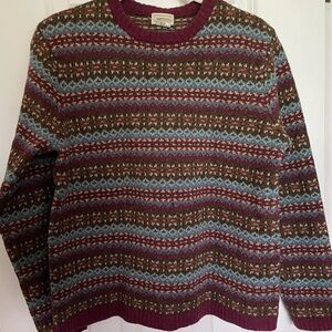 Vintage L.L. Bean 100% Lambswool Fair Isle Sweater Purple Blue Green M